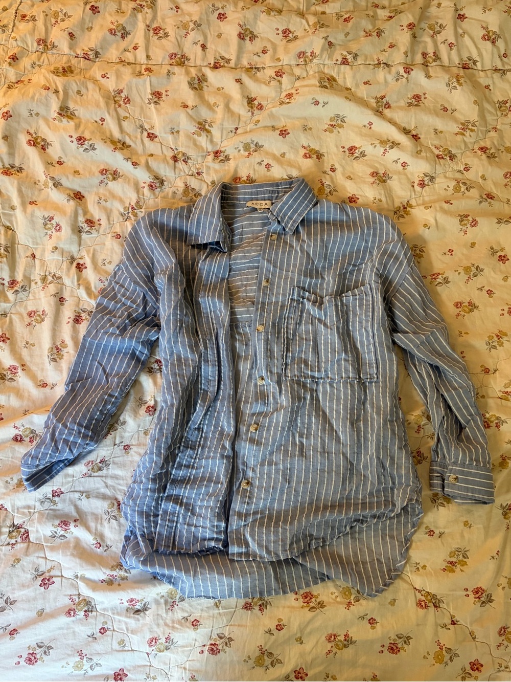 Women's Light Blue Striped Button-Down Shirt - Casual Linen Look